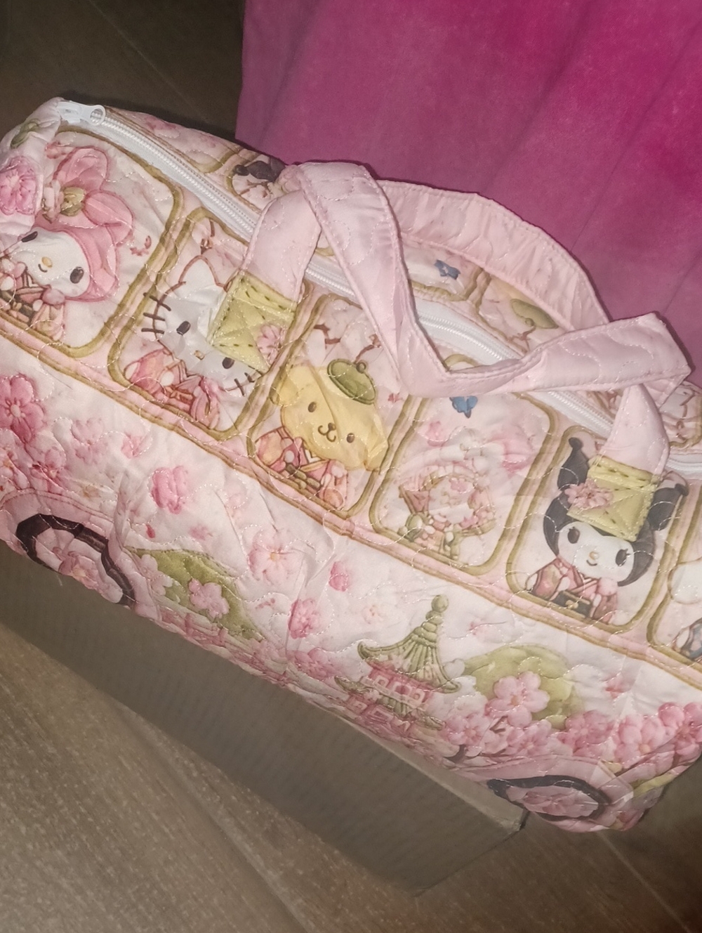 Pink Quilted Character Print Weekend Bag